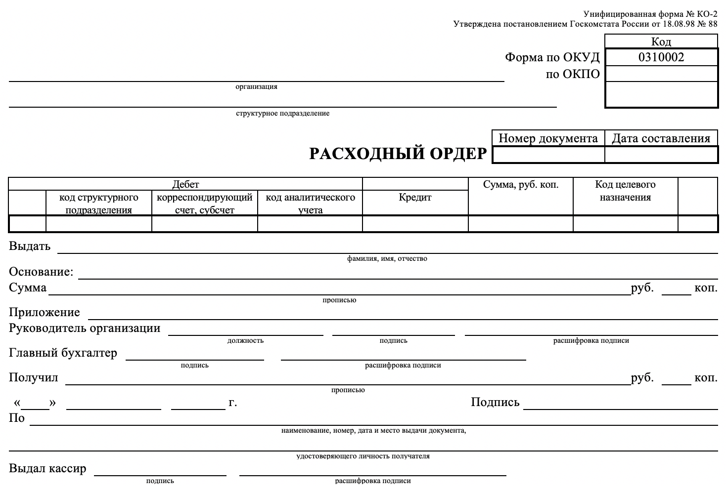 Расходный ордер
