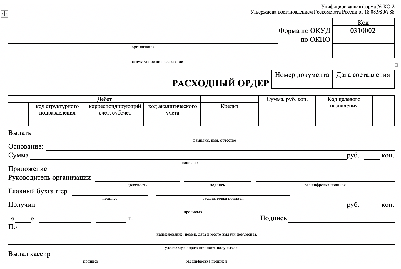 Расходный ордер